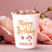 Floral Flowers Happy Birthday Handlettering Pappbecher