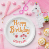 Floral Flowers Happy Birthday Handlettering Pappteller (Party)
