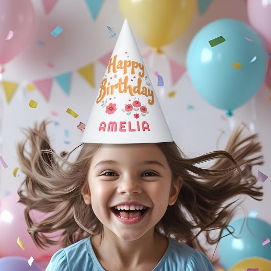 Floral Flowers Happy Birthday Handlettering Partyhütchen