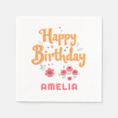 Floral Flowers Happy Birthday Handlettering Serviette (Vorderseite)