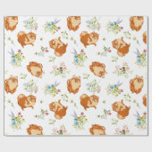 Floral Fluffy Dog Wrapping Paper Geschenkpapier (Flach)
