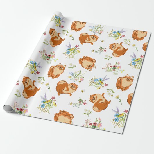 Floral Fluffy Dog Wrapping Paper Geschenkpapier (Ungerollt)