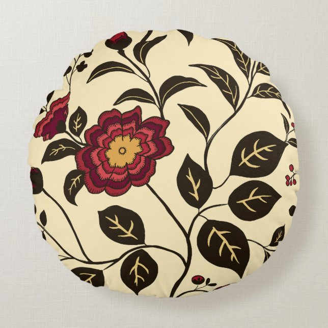 Floral flüstern rot gelb rundes kissen (Vorderseite)