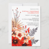 Floral Foliage Berries Virtual Christmas Party Einladung (Vorderseite)