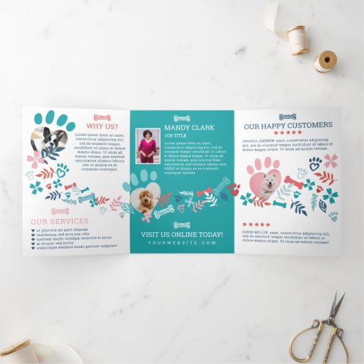 Floral & Foliage Pet Print Muster Business Dreifach Gefaltete Karte (Innenseite)