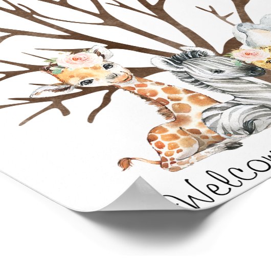 Floral Foliage Safari Fingerprint Guestbook Poster (Ecke)