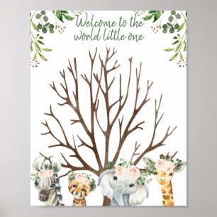 Floral Foliage Safari Fingerprint Guestbook Poster