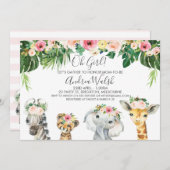 Floral Foliage Safari Tiere Kinderdusche Einladung (Vorne/Hinten)
