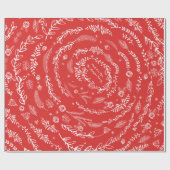 Floral Folk Art Antler Red Christmas Pattern Geschenkpapier (Flach)