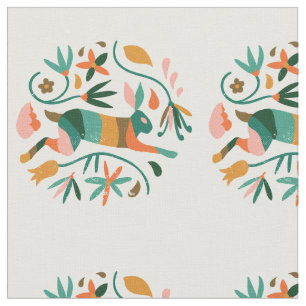 Floral Folk Art Inspiriert Kaninchen Stoff