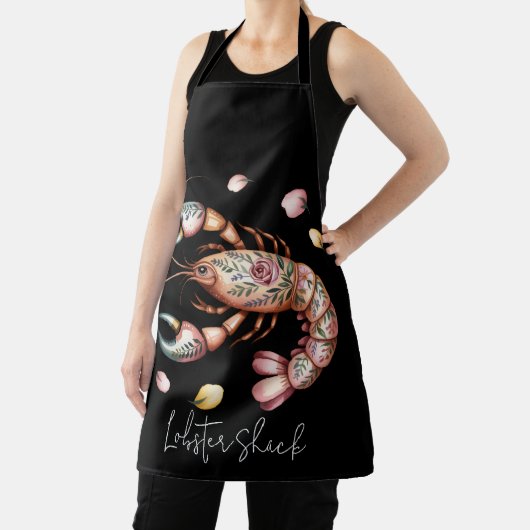 Floral Folk Art Lobster Illustration Custom Schürze (InSitu)