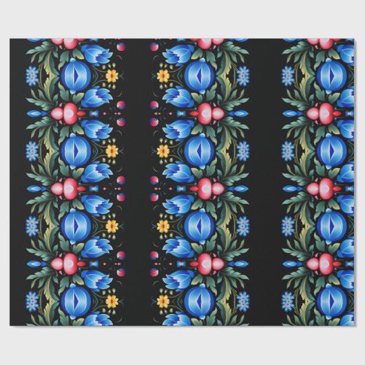 Floral Folk Art Modern Geschenkpapier (Flach)
