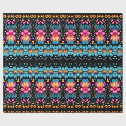 Floral Folk Art Modern Geschenkpapier (Saum)