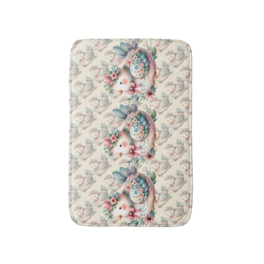Floral Folk Bird mit Pastel Boho Charm Badematte (Vorderseite Vertikal)