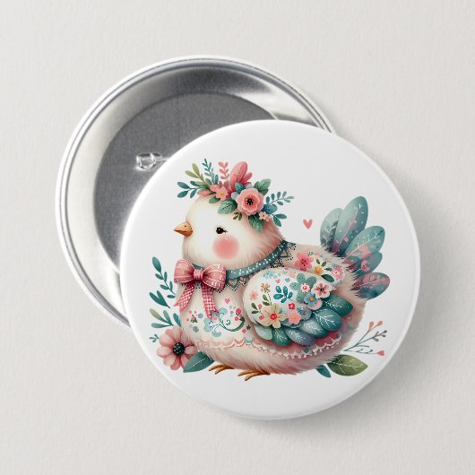 Floral Folk Bird mit Pastel Boho Charm Button (Vorne & Hinten)