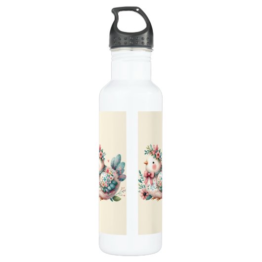 Floral Folk Bird mit Pastel Boho Charm Edelstahlflasche (Rückseite)