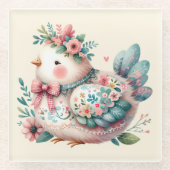 Floral Folk Bird mit Pastel Boho Charm Glasuntersetzer (Vorderseite)