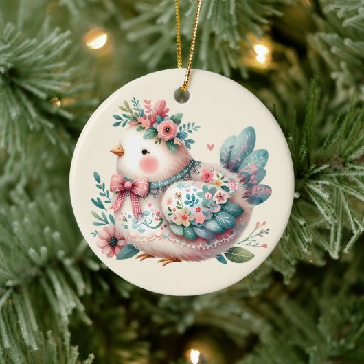 Floral Folk Bird mit Pastel Boho Charm Keramik Ornament (Baum)