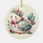 Floral Folk Bird mit Pastel Boho Charm Keramik Ornament (Vorne)