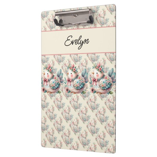 Floral Folk Bird mit Pastel Boho Charm Klemmbrett (Links)