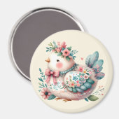 Floral Folk Bird mit Pastel Boho Charm Magnet (Vorderseite/Rückseite)