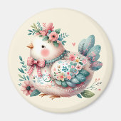 Floral Folk Bird mit Pastel Boho Charm Magnet (Vorne)