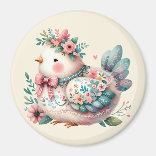 Floral Folk Bird mit Pastel Boho Charm Magnet (Vorne)