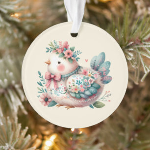 Floral Folk Bird mit Pastel Boho Charm Ornament