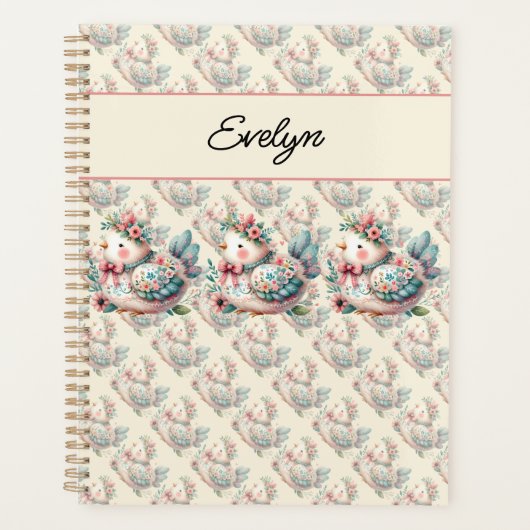 Floral Folk Bird mit Pastel Boho Charm Planer (Vorderseite)