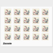 Floral Folk Bird mit Pastel Boho Charm Quadratischer Aufkleber (Blatt)