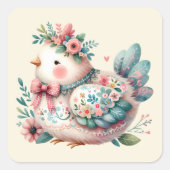 Floral Folk Bird mit Pastel Boho Charm Quadratischer Aufkleber (Vorderseite)