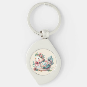 Floral Folk Bird mit Pastel Boho Charm Schlüsselanhänger