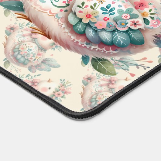 Floral Folk Bird mit Pastel Boho Charm Schreibtischunterlage (Ecke)