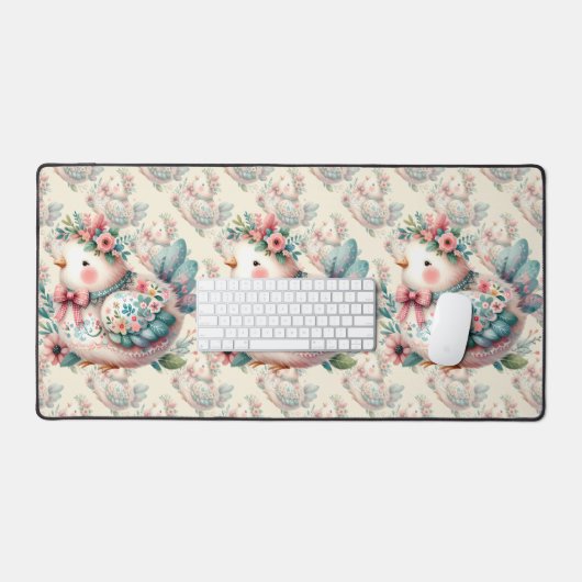 Floral Folk Bird mit Pastel Boho Charm Schreibtischunterlage (Tastatur & Maus)