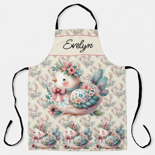 Floral Folk Bird mit Pastel Boho Charm Schürze (Vorderseite)