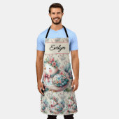 Floral Folk Bird mit Pastel Boho Charm Schürze (Getragen)