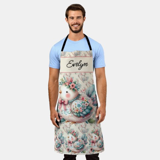 Floral Folk Bird mit Pastel Boho Charm Schürze (Getragen)