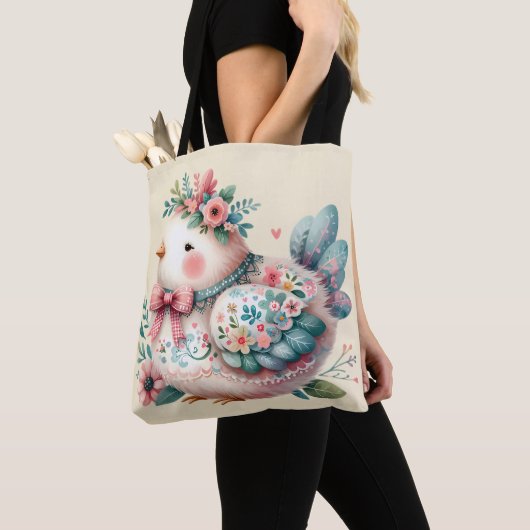 Floral Folk Bird mit Pastel Boho Charm Tasche (Von Nahem)