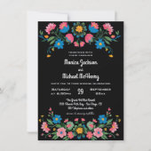 Floral Folk Black Mexico Cinco de Mayo Wedding Einladung (Vorderseite)