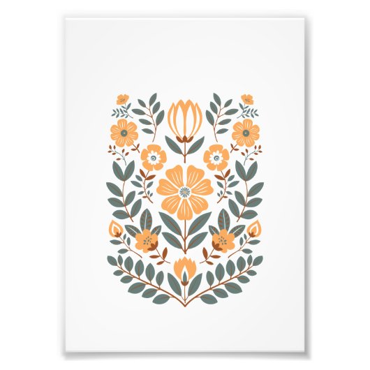 Floral Folk Wall Art Print, Scandinavian Botanical Fotodruck (Vorne)