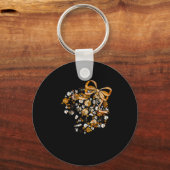 Floral Football Game Day Girly Bow Team Srit Black Schlüsselanhänger (Vorderseite)