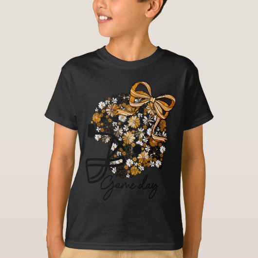 Floral Football Game Day Girly Bow Team Srit Black T-Shirt (Vorderseite)
