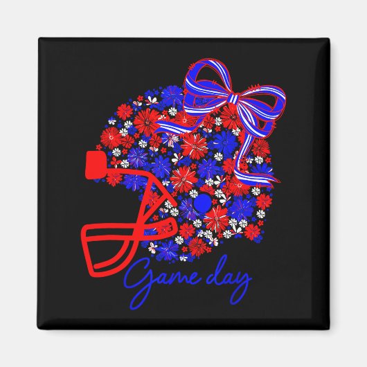 Floral Football Game Day Girly Team Srit Blue Red  Magnet (Vorne)