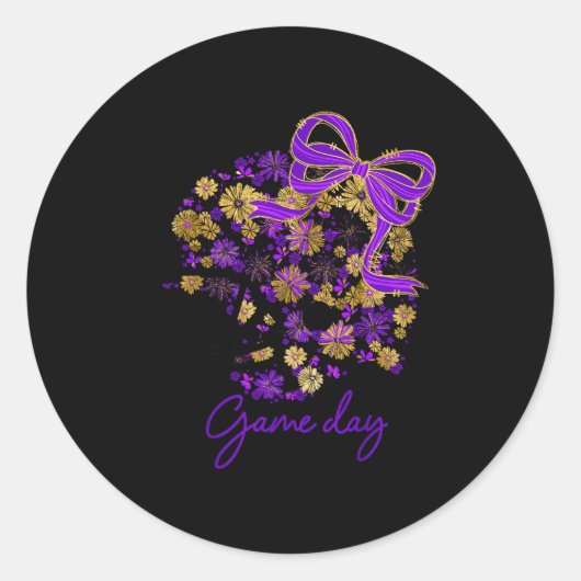 Floral Football Game Day Girly Team Srit Purple Bl Runder Aufkleber (Vorderseite)
