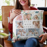 Floral Foto Collage BEST MAMA JE Benutzerdefiniert Kissen<br><div class="desc">Erstellen Sie ein Foto Collage Kissen mit 7 Fotos auf einem wechselbaren weißen Hintergrund mit rot-rosa, weiß-und Rose gefärbten Peony Blume und Grautext. Die Rückseite hat einen Blumenrand um Ihren benutzerdefinierten Text. Der einfache, klassische Titel BEST MAMA EVER kann auf der Vorder- und Rückseite (gleicher oder unterschiedlicher Text) geändert werden...</div>