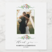 Floral Foto Danke, Hochzeit Weinetikett (Einzelnes Label)