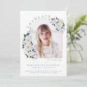 Floral Foto Girl High School Abschluss Einladung (Stehend Vorderseite)