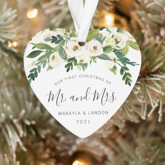 Floral Foto Neuvermählt Unsere ersten Weihnachten Ornament (Baum)