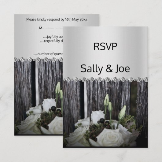 Floral Foto Rustic Diamond Wedding Response Einladung (Vorne/Hinten)