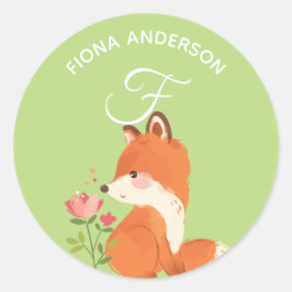 Floral Fox Alphabet Monogram Niedlich School Dayca Runder Aufkleber